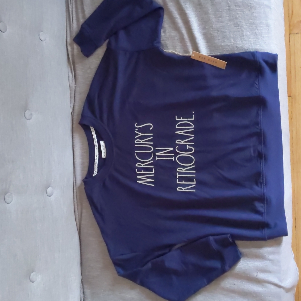 BNWT Rae Dunn peacock blue sweatshirt "Mercury's in Retrograde